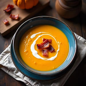 Bacon & Butternut Soup served in a bowl
